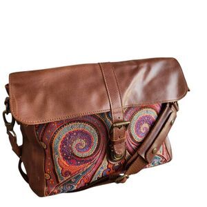 Londo Leather Messenger Bag Laptop Unisex Travel Paisley Preppy